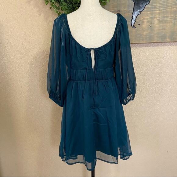 NWOT Lulus Vivacious Arrival Emerald Chiffon Balloon Sleeve Mini Dress - Picture 10 of 12